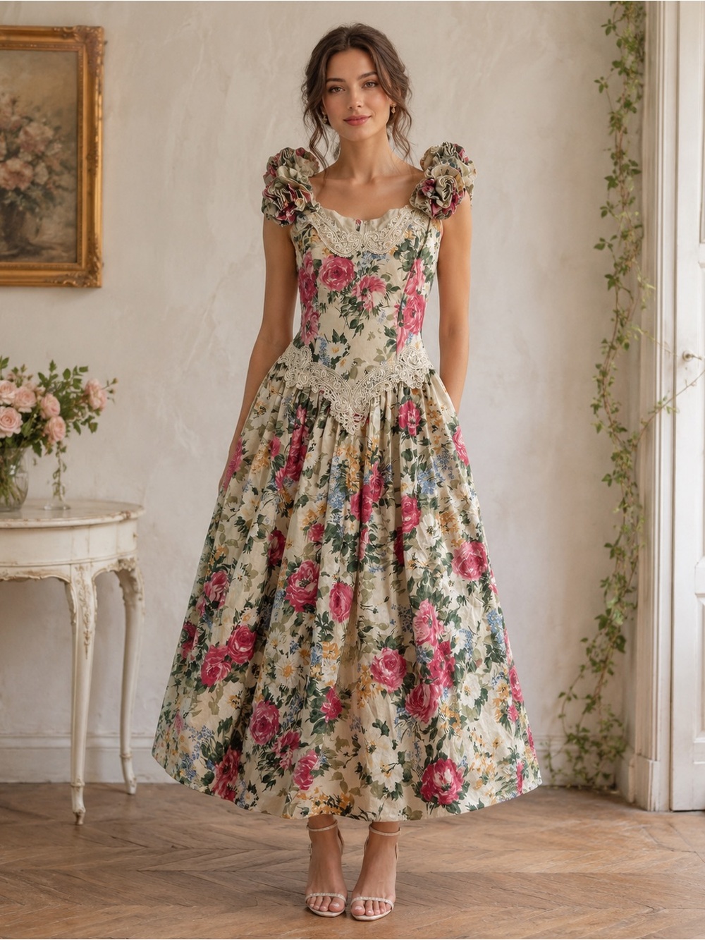 Vintage Scott McClintock Floral Corset Dress Size 8 USA modern fit 4 / small